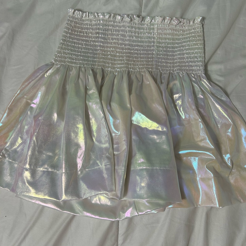 Queen of Sparkles Leather Swing shorts in white size small.